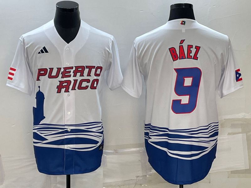 Men 2023 World Cub #9 Baez White MLB Jersey6